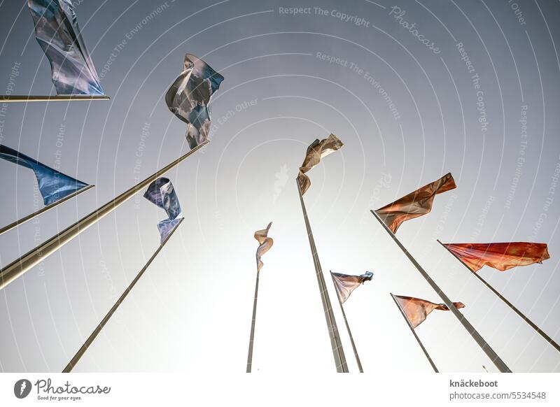 flags without patriotism Flags Sky Flagpole Blow Symbols and metaphors Judder Wind Clouds