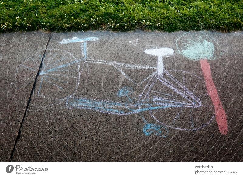 Bicycle, chalk drawing graffiti Grafitto illustration Children's drawing Chalk Chalk drawing Art Wall (barrier) Message message pavement painting
