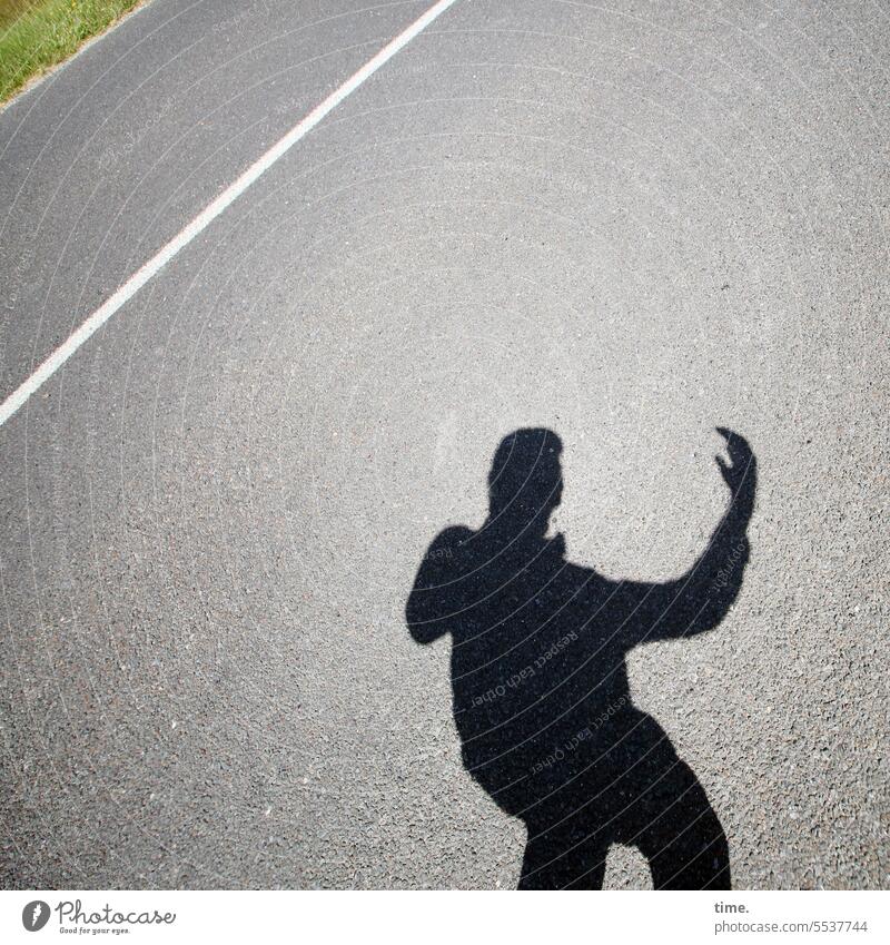 consciousness-raising | stimulating dialog with a country road Shadow Country road Man Silhouette Median strip grass verge Asphalt Traffic infrastructure
