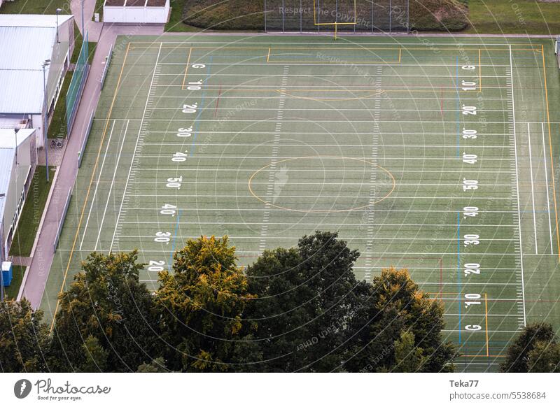 American football American Football Field Americas Sports sport field from on high Green White figures american football field