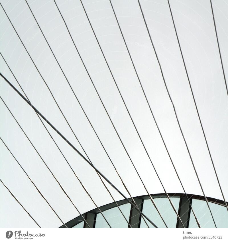 Parallel world | Intersection Architecture Manmade structures Building effect Slice Steel cables Falling lines reflection Above Tall Detail Sky Gray