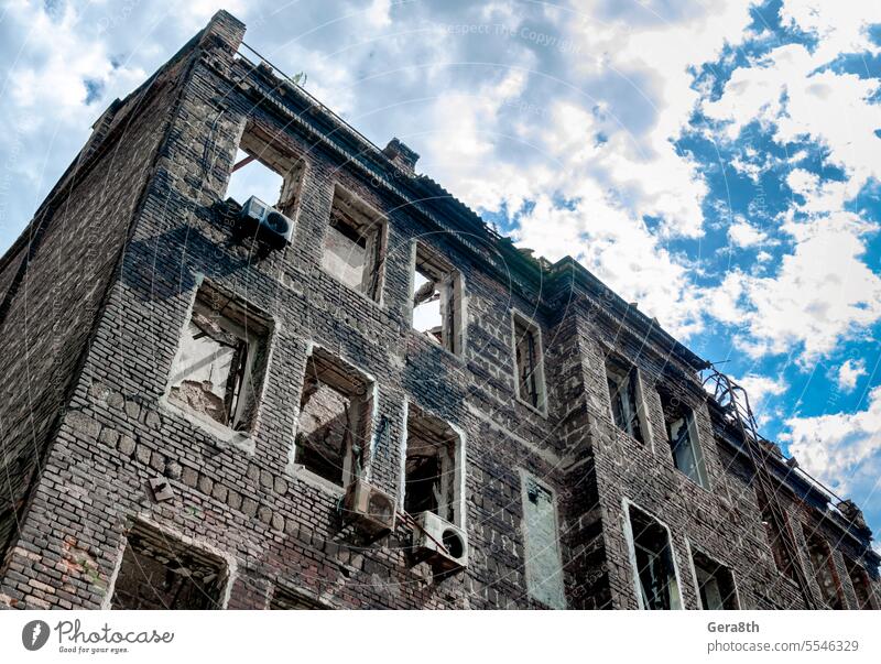 destroyed and burned houses in the city in Ukraine war Donetsk Kherson Kyiv Lugansk Mariupol Russia Zaporozhye abandon abandoned attack bakhmut blown up