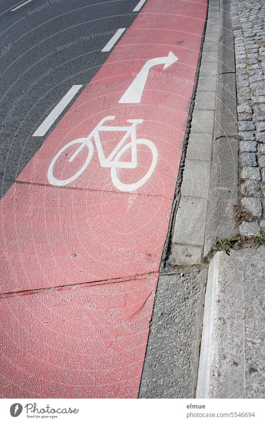 helpful I red cycle path marked with a bicycle pictogram and a directional arrow Cycle path Road marking direction arrow Cycling Lanes & trails StVO Turn off