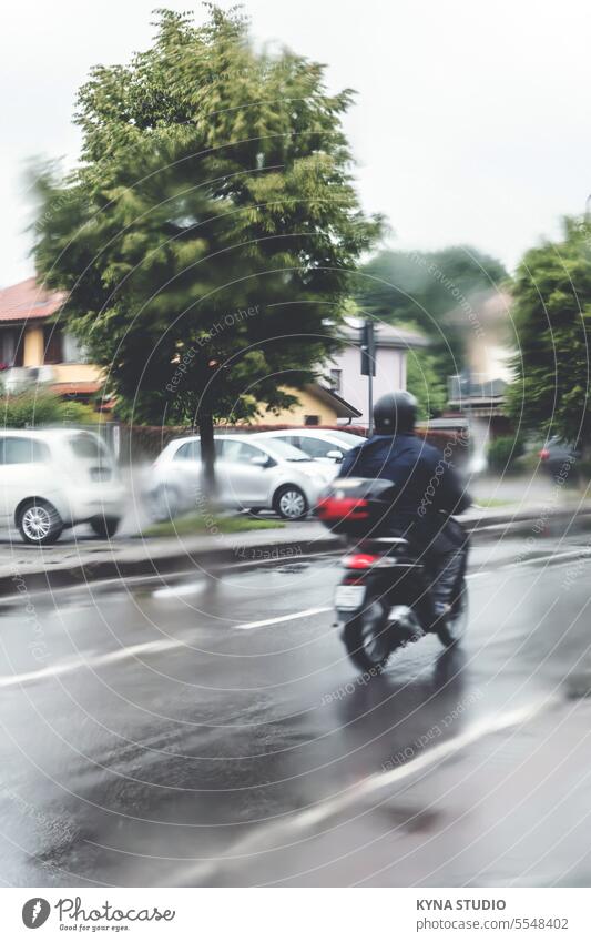 Man in the rain with his motorcycle Outdoor accident active adult aerial asia attractive auto background blurred car caucasian chaos cheerful city climate