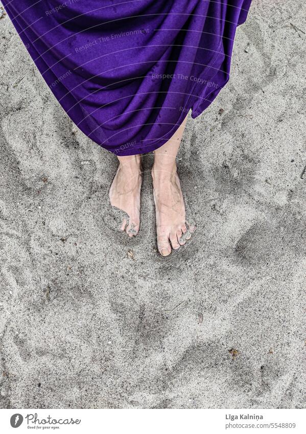 Woman standing with bare feet on white sand beach Sand Beach Colour photo Vacation & Travel Ocean Beach dune coast Sandy beach Summer Exterior shot Landscape