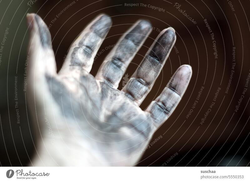 palm with black paint Hand Palm of the hand Imprint Pressure Printing technology lines crease Fingers handprint Fingerprint Life line Gel plate geliplate