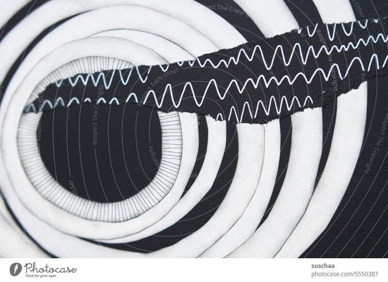 wavy lines on cut out circles wave Line scribble black-white Black White Graphic Abstract Structures and shapes Pattern Design Creativity Illustration Paper