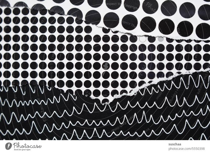black dots and white lines Paper black-white Black points Spotted Wavy line Torn achromatic Contrast Design background Decoration
