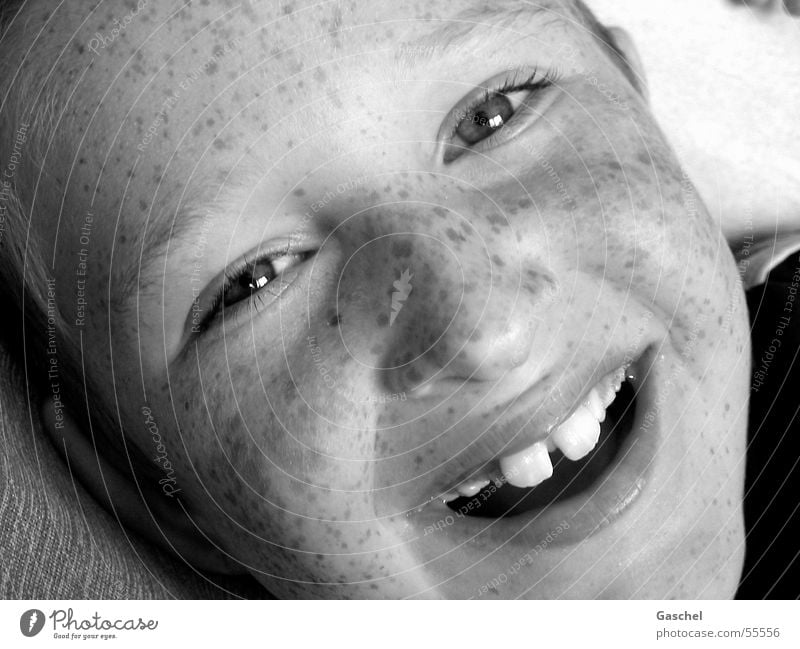 Janis Joy Child Boy (child) Eyes Teeth Smiling Laughter Happiness Happy Infancy Freckles Tooth space Black & white photo Interior shot Looking