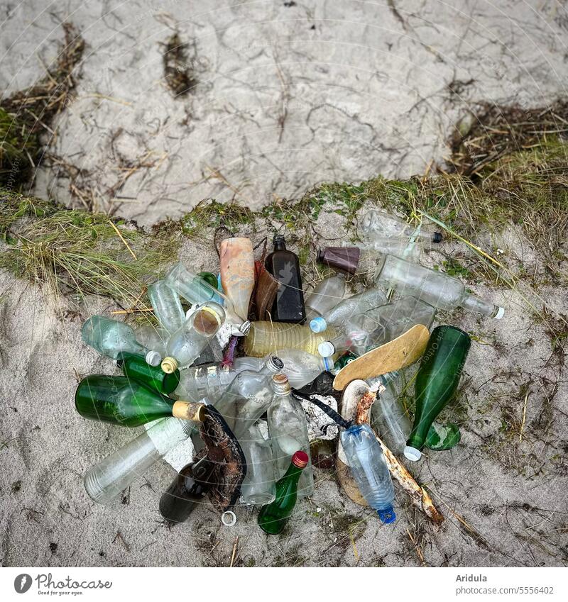 Collected garbage, especially glass bottles, on the Baltic Sea beach No. 2 Trash amass soiling Environment waste ecology Recycling Disposal Plastic