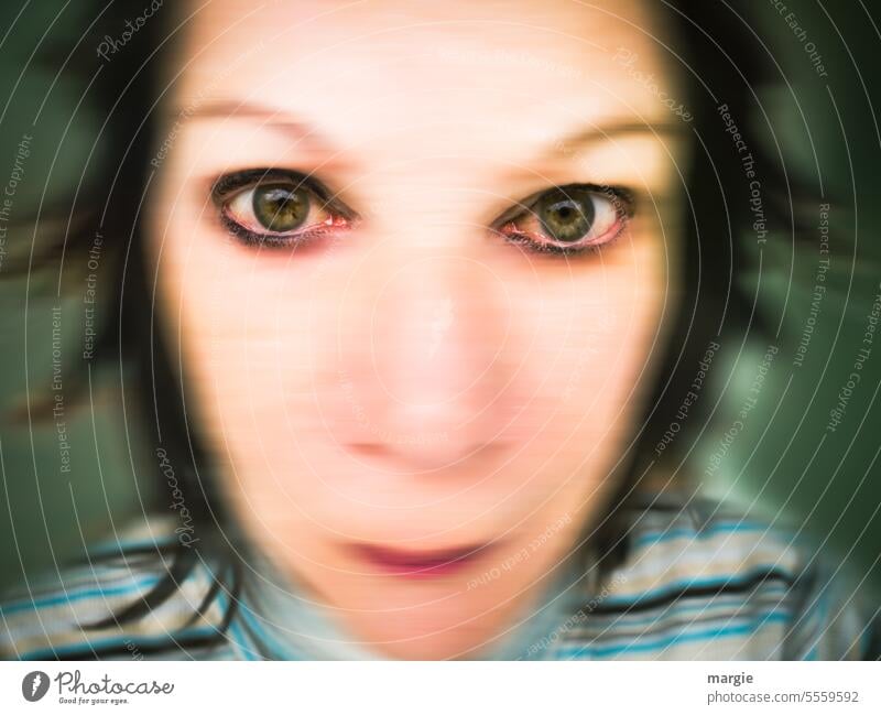 Fearful eyes of a woman Woman portrait anxiety Human being Adults Feminine Face blurred Young woman blurred background Head Hair and hairstyles Unnatural warped