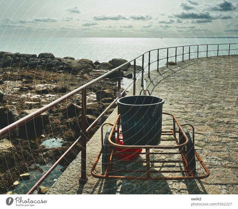 cleaning day Mole rail coast Ocean Horizon Deserted Exterior shot Colour photo Jetty Water Sky Clouds Nature Reflection Beautiful weather Landscape Long shot