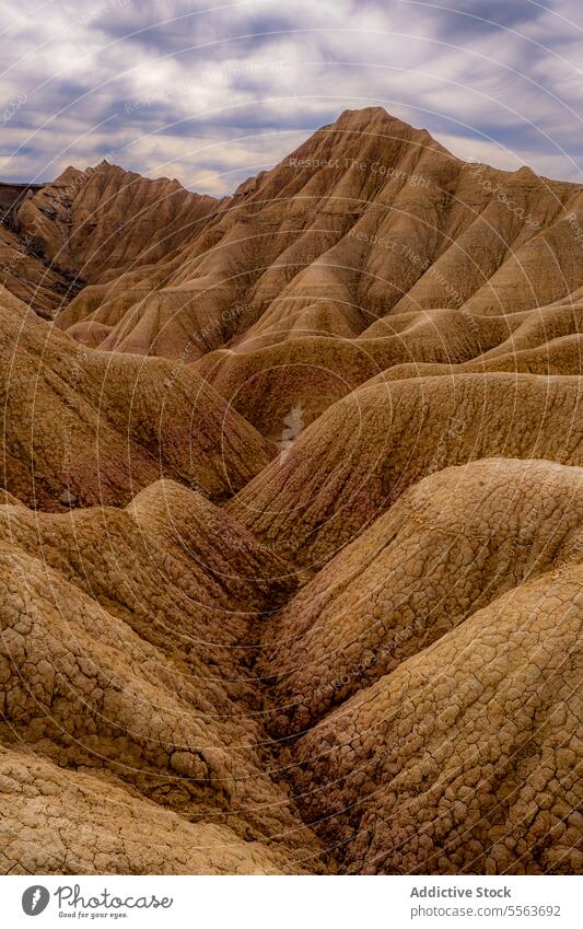 Stone desert hills and canyons mountain surface bardenas reales spain navarra stone glade valley view coast picturesque landscape nature pond scenic travel