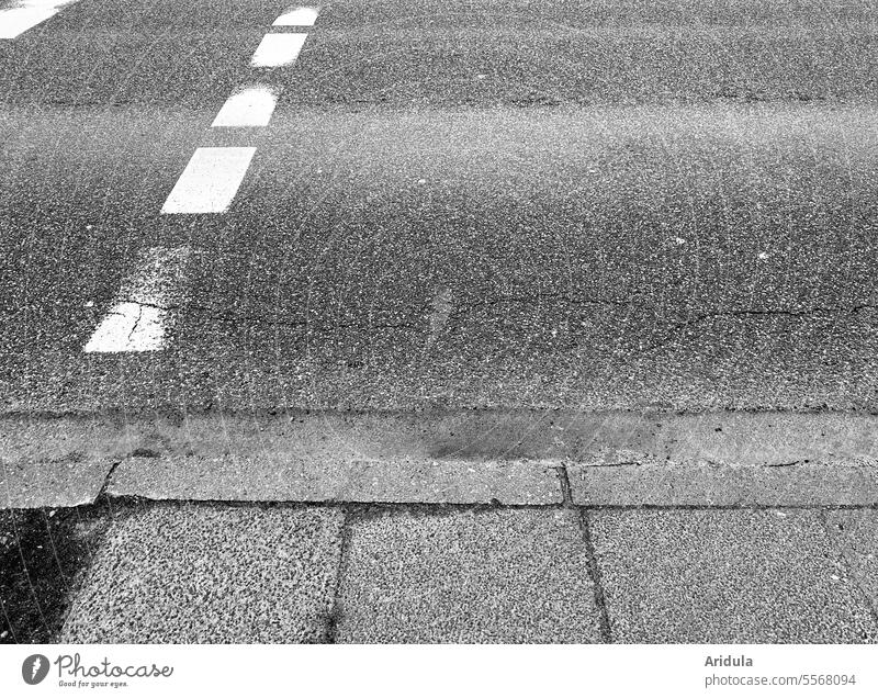 gray asphalt and paving slabs b/w Street Asphalt Gray off Lanes & trails Sidewalk Traffic infrastructure Town Road traffic Pavement Footpath Curbside