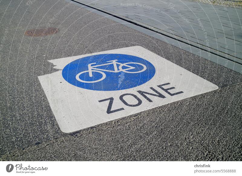 Bicycle zone Lane marking Wheel Zone Transport sign symbol Asphalt Street Cycling Sports urban cyclists Speed free time Simple speed Outdoors Bikers