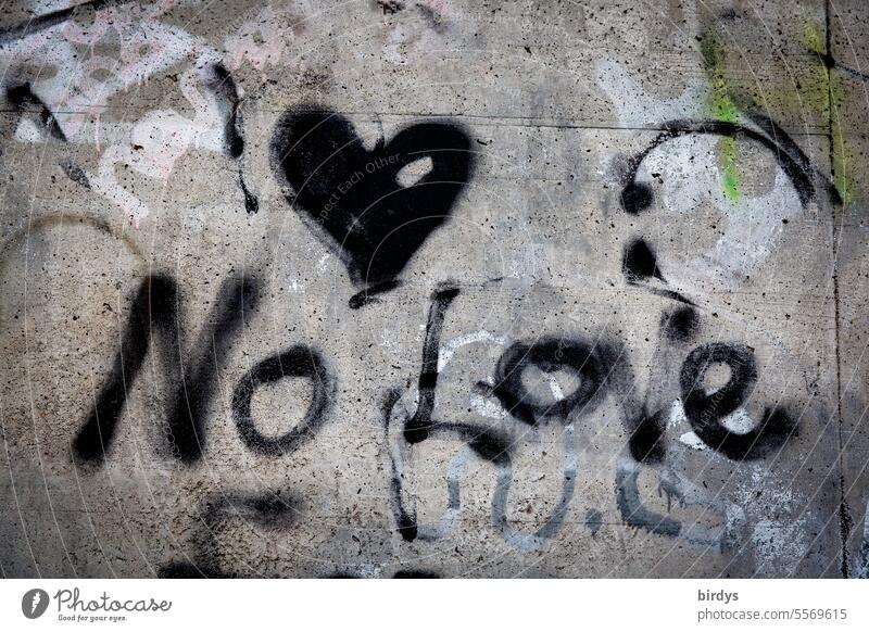 No Love, dark graffiti with a black heart Without love uncharitably Grief sad frustrated Pain Loneliness Sadness Emotions Graffiti Heart somber Gray Gloomy