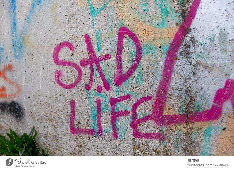 Sad life, sad life, graffiti on a wall Sadness Life frustrated Tired of life depression Loneliness dejected unhappy Distress Fear Frustration Stress emotion