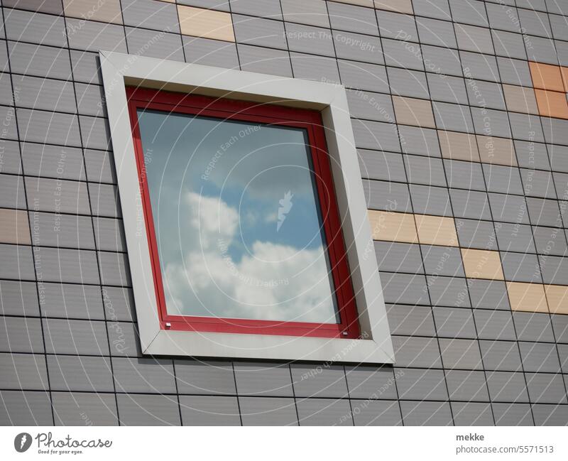 A look into the clouds Window Window pane Glass House (Residential Structure) Pane Reflection Building Slice Facade Town Shop window reflection Architecture