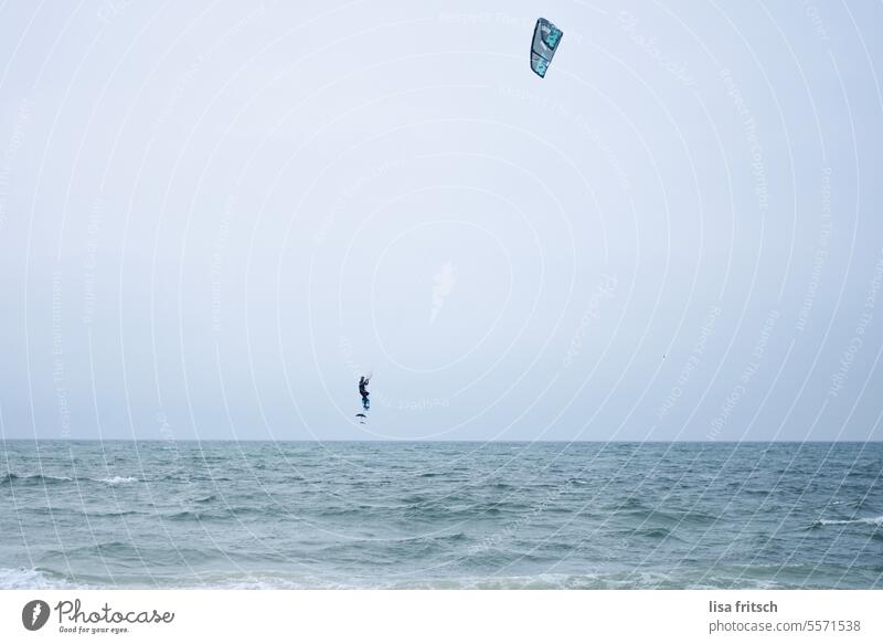 be free Ocean Kitesurfing Kiter kitesurfer North Sea in midair Freedom Aquatics Waves Water Exterior shot Vacation & Travel Horizon Nature Far-off places