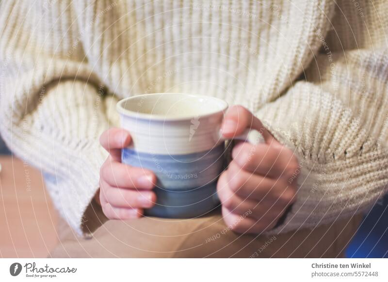 Coffee in the morning... Coffee mug teacups hands chill hot tea warming To hold on Warm up Hot drink Sweater Autumn Cozy cold season Winter Beverage To enjoy