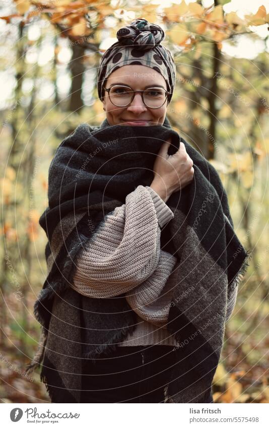 JEWELED - AUTUMN Woman 18 - 30 years Eyeglasses Scarf Autumn Cold Exterior shot Colour photo Young woman Adults Feminine portrait pretty Lifestyle Nature