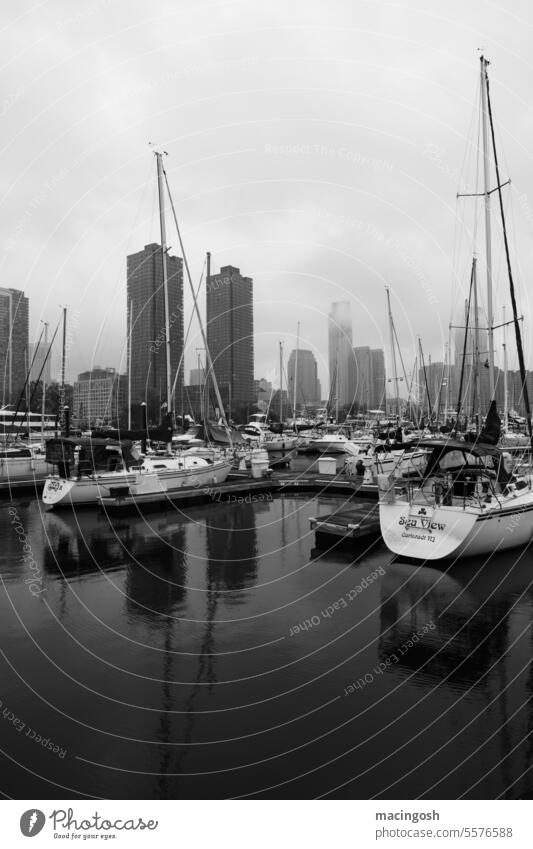 Harbor view of Jersey City, USA boats New Jersey Skyline Exterior shot High-rise Town Vacation & Travel Sightseeing Deserted nobody black-and-white