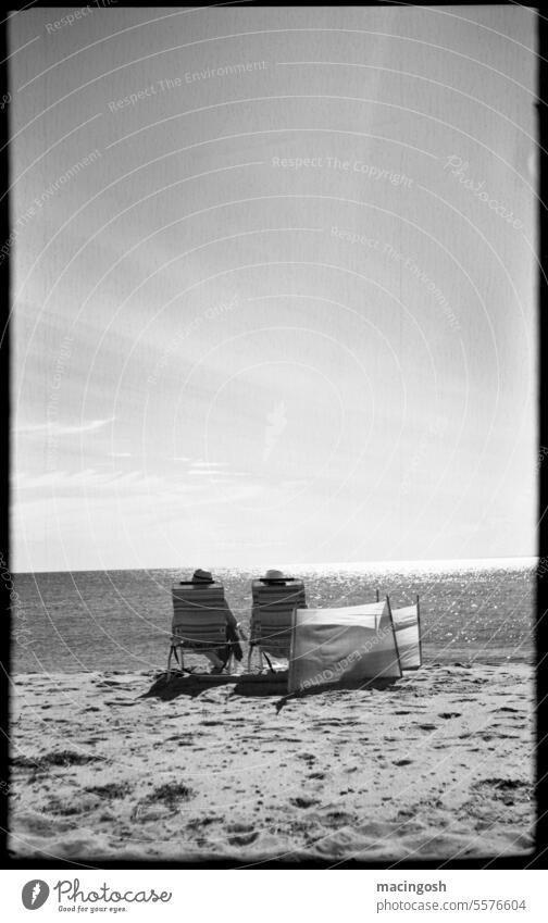 Sunbathers on Cape Cod, East Coast USA Americas Tourism black-and-white Black & white photo Vintage style Vintage camera Medium format 6x9 analogue photography