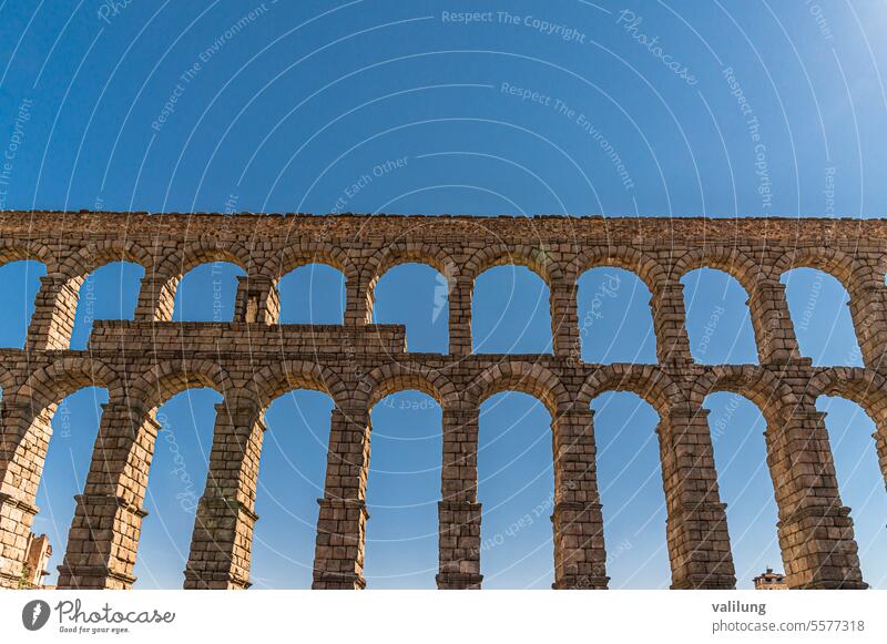 Roman aqueduct, landmark of Segovia, Spain Castile and Leon Castilla y Leon Europe European Spanish ancient aqueduct of Segovia arch architecture beautiful
