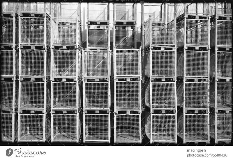 Stacked fishing cages in Madeira Old Loneliness Black & white photo Sadness Transience Analog analogue photography black-and-white Black and white photography