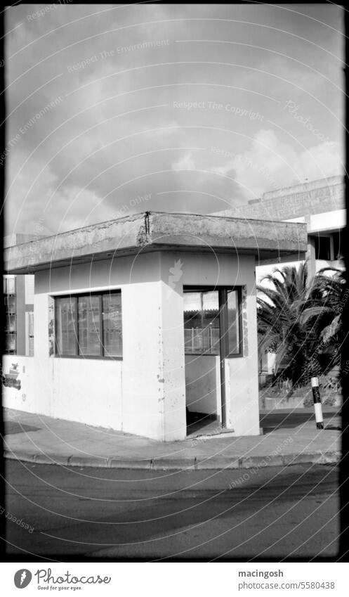 Harbor building on Madeira Old Loneliness Black & white photo Sadness Transience Analog analogue photography black-and-white Black and white photography