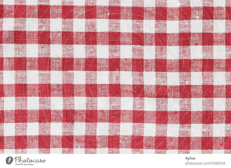 Country Plaid Tartan Red Kitchen Fabric Material Abstract Check Texture Background Texture, Red And White. Flannel Tartan Patterns. Trendy Tiles Photo. Print Scottish Square Cloth