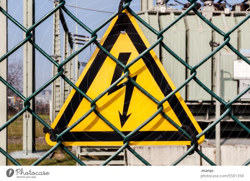 high voltage Signage Warning sign lightning bolt Arrow Safety Fence Electricity Industry Dangerous Signs and labeling transformer station peril Wire Technology