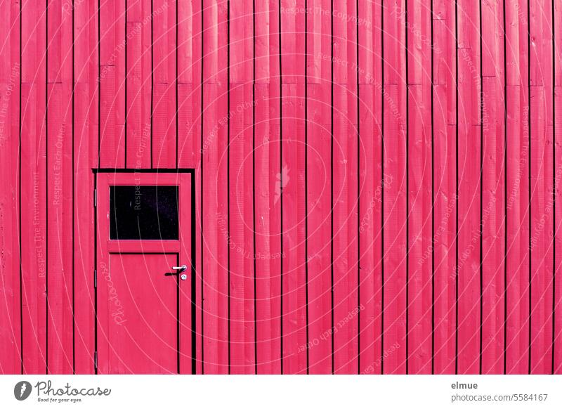 pink wooden façade and door of a building Wood Wooden facade locked Wooden wall door handle Safety Closed Front door Blog bright Entrance wooden slats