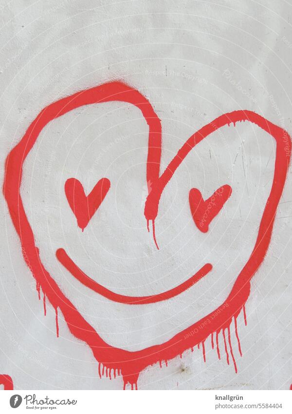Heart eyes Graffiti Infatuation emoji In love Love Smiling Smiling face overjoyed Emotions Romance Heart-shaped With love Red White kind Cute Wall (building)