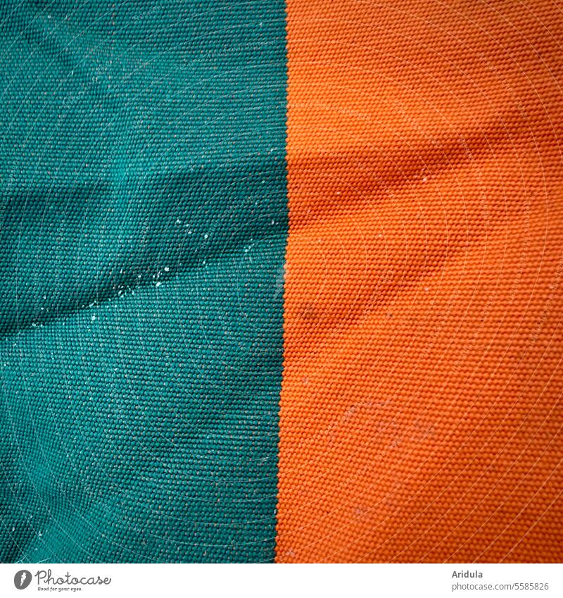 Thick canvas fabric in green and orange Cloth structure Structures and shapes Detail Abstract Pattern Textiles Material Folds Sand Flotsam and jetsam
