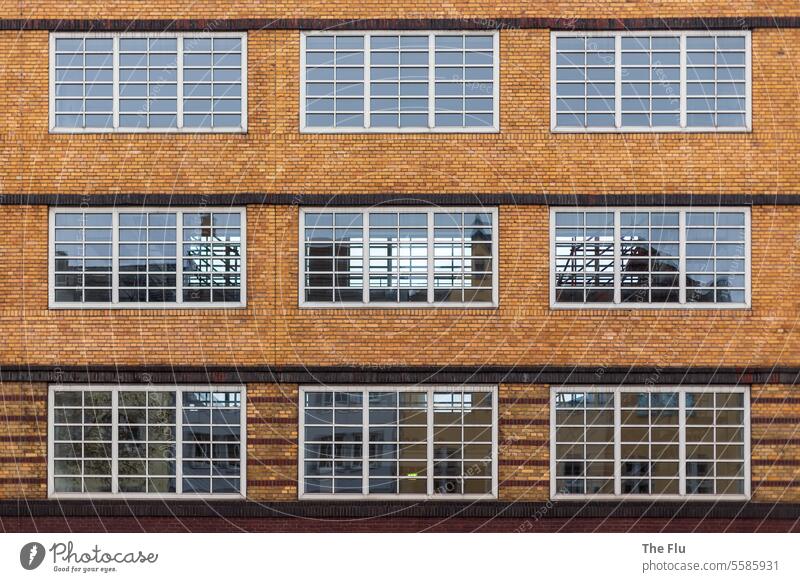 Three times three - facade of a factory building Factory Colour photo Industry Building Architecture Deserted Exterior shot Industrial plant Manmade structures
