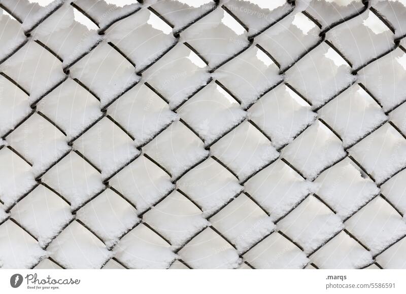 Snow-covered wire mesh fence Wire netting fence Fence Ice Cold Winter Frost Close-up White Structures and shapes Pattern snowy
