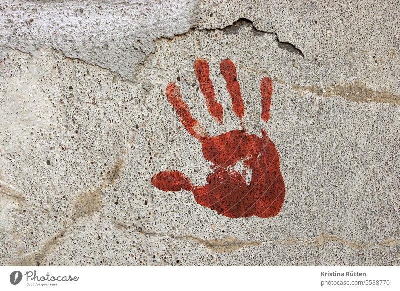 red handprint on the wall Hand Red Wall (barrier) Wall (building) bloody Sign symbol symbolic Terror War Force felonies Blood Tracks forensics Imprint