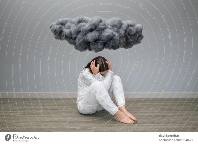 Unrecognizable woman with mental disorder and suicidal thoughts under a dark storm cloud unrecognizable suicide female health desperate copy space problem room