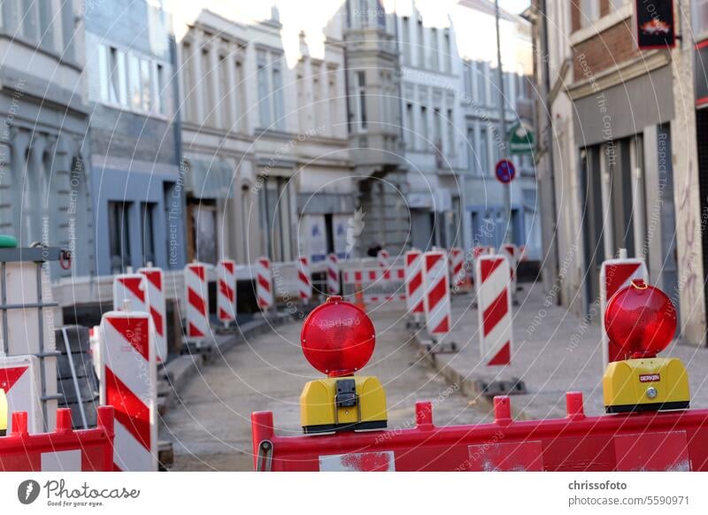 road block Roadblock Sign forest Transport Town Street havoc Irritation obstacle Construction site off Whereto Life Problem issue Lamp Crazy red and white