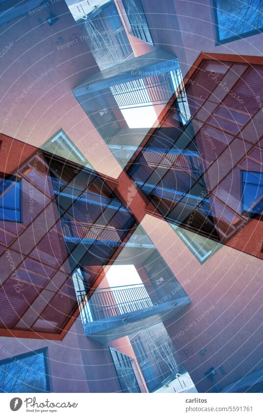 Deconstructivism | The architect had folded the plan incorrectly Double exposure Experimental disorientation Architecture Abstract Surrealism Facade Reaction