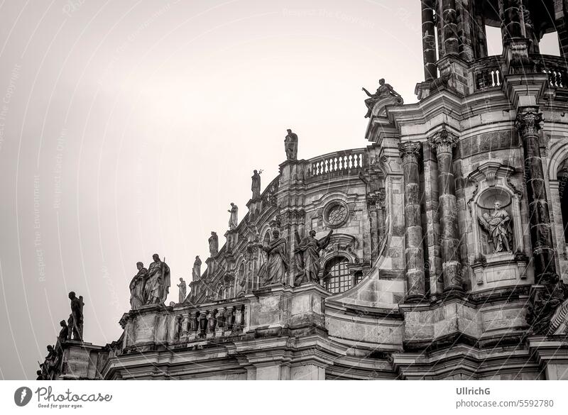 Dresden Cathedral, Dresden, Saxony, Germany church balustrade Hofkirche partial view detailed roof sandstone art history listed architecture structure building