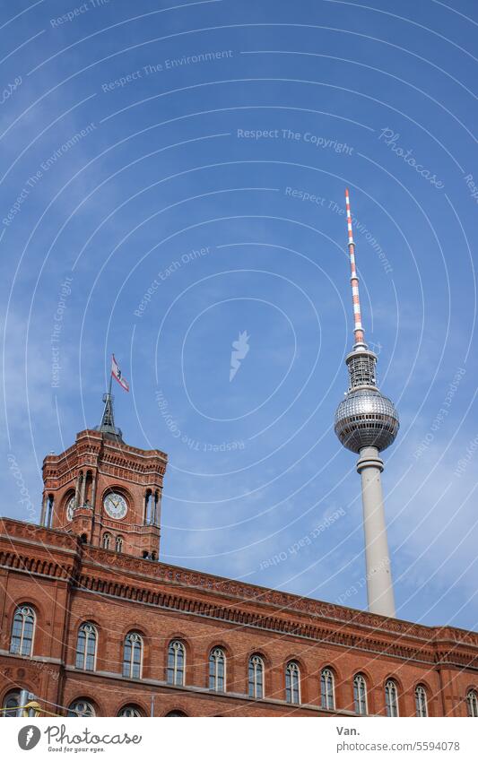 bearlin Television tower Berlin Building Town Architecture Sky Flag Capital city Berlin TV Tower Tourist Attraction Downtown Berlin Manmade structures