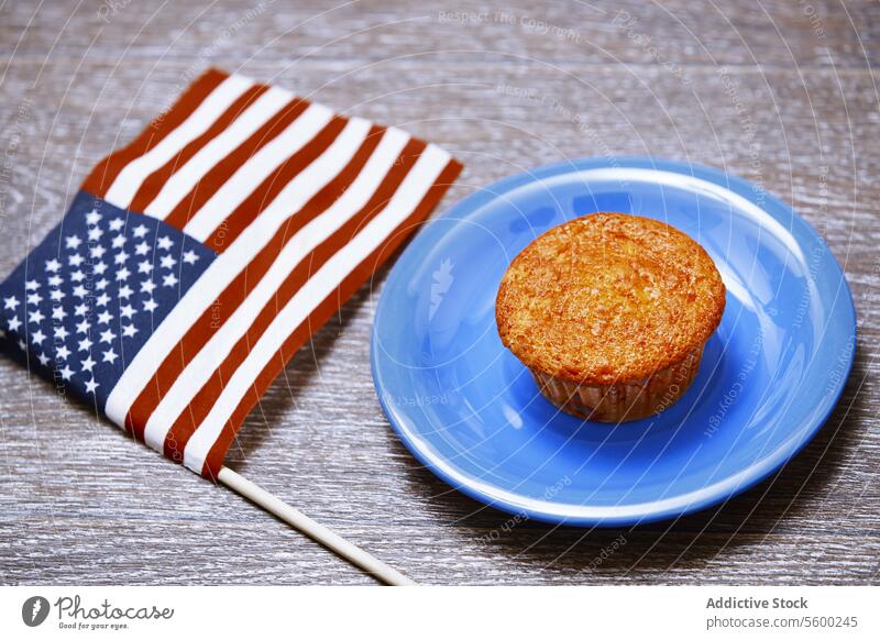 US flag and festive cake USA American flag Independence Day Thanksgiving celebration event holiday festivity national tradition plate table object nobody food