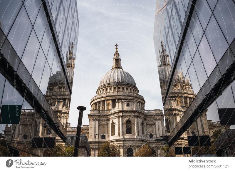 Reflection of St. Paul's Cathedral in Modern Glass Buildings london st. paul's cathedral reflection glass building modern architecture skyline cityscape