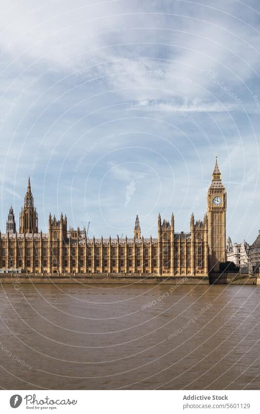 Iconic view of the Houses of Parliament and Big Ben in London london river thames houses of parliament big ben daytime skyline architecture landmark building