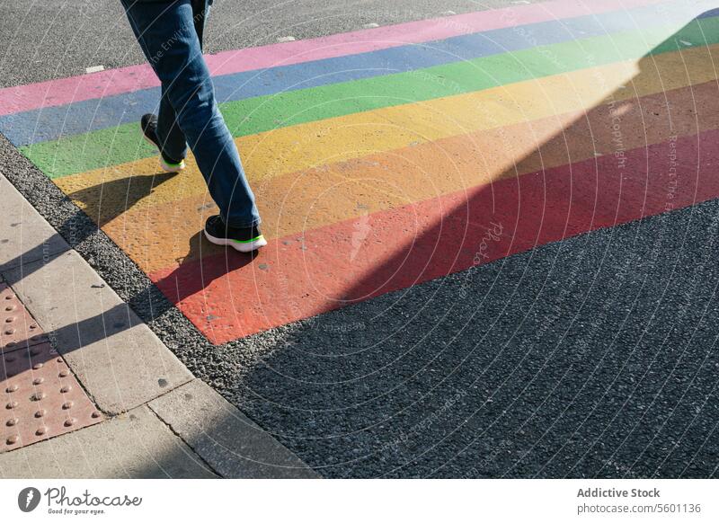 Colorful Rainbow Crossing on London Street london pedestrian rainbow crossing diversity inclusivity street walk colorful outdoor daytime sunny shadow urban city