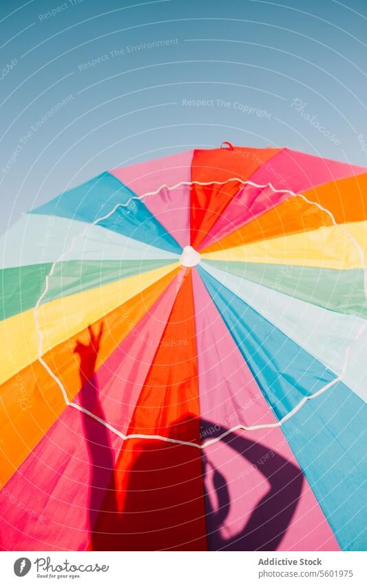 Colorful beach umbrella under the clear blue sky colorful summer vibrant santa monica pier los angeles usa outdoor leisure vacation bright sunny protection
