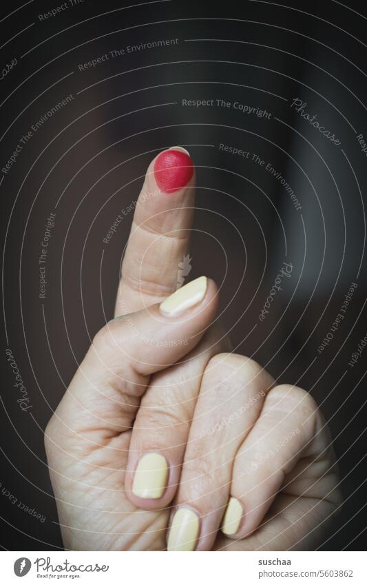 red dot on index finger Hand Fingers Forefinger fingernails Point Red Skin Human being Colour Fingertip upstairs Interpret Indicate