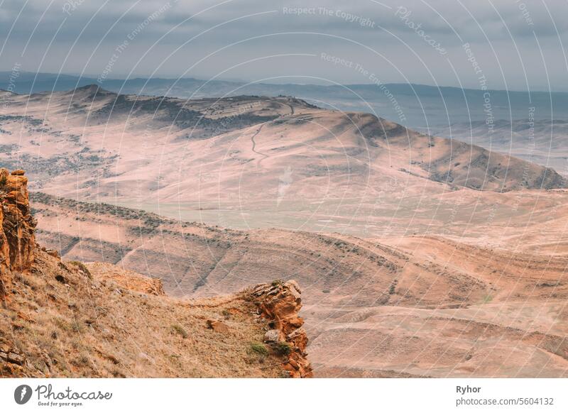 Autumn Landscape Desert Steppe. Concept Of Endless Expanses. Amazing View Of Alone. Desert Looks Like Alien Landscape. As Though Like Marsian Landscape Desert. Mars Red Planet Imitation